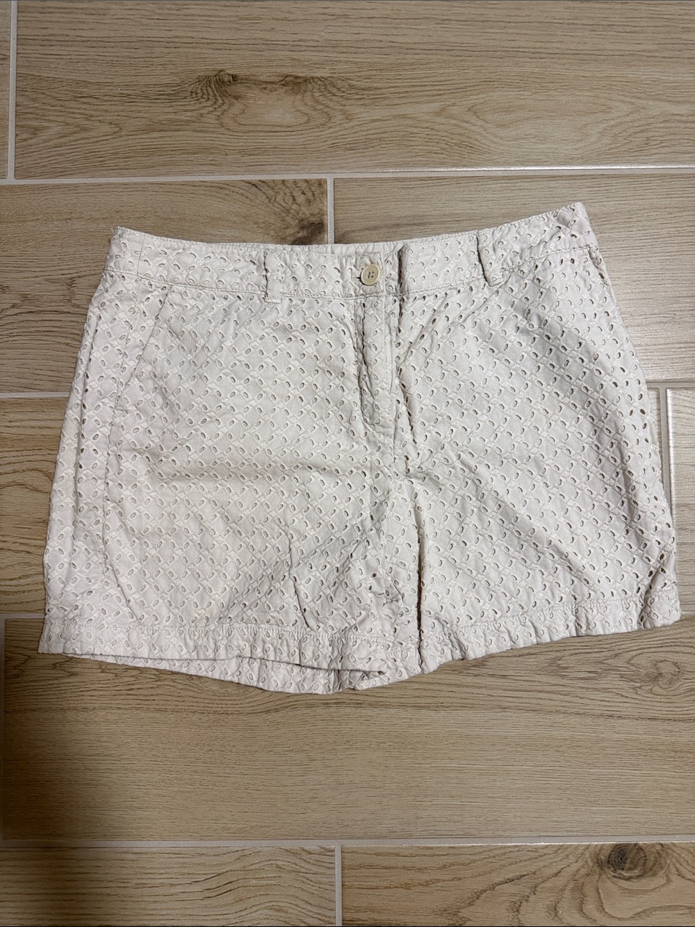 LOFT High-Waist Eyelet Shorts in Off-White